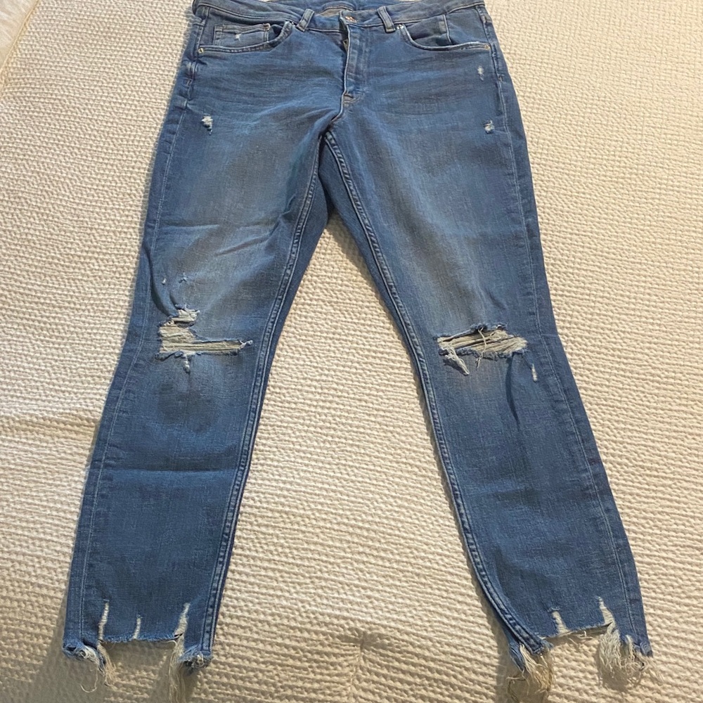 & Denim Blue Skinny Ankle Jeans